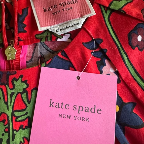 Kate Spade Red Botanical Garden Pleated Shift Dress XL NWT - Picture 3 of 7